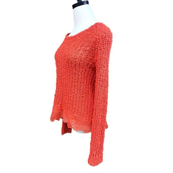 Anthropologie Knitted & Knotted Coral Open Knit Lace Hem Sweater Size Large - Picture 6 of 12